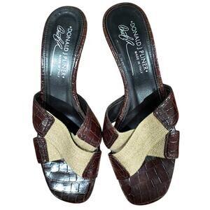 Donald J Pliner Embossed Leather Kitten Heel‎ Sandals, Brown, Beige,  Size 6
